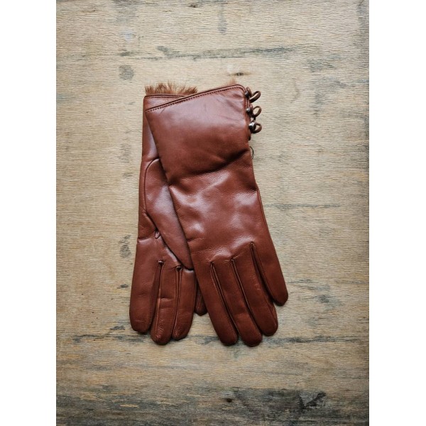 Gala Gloves ėriuko odos pirštinės su kailiu rudos