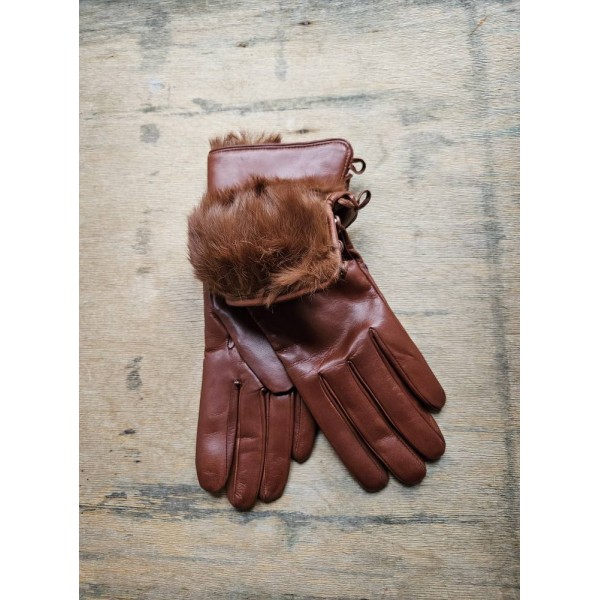 Gala Gloves ėriuko odos pirštinės su kailiu rudos