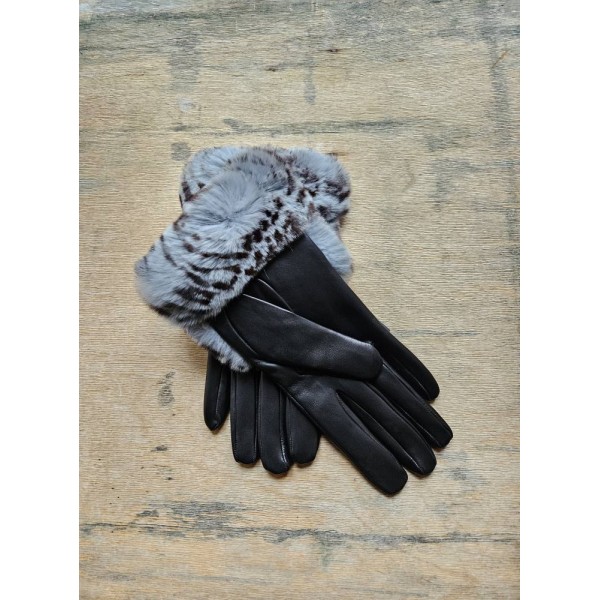 Gala Gloves ėriuko odos pirštinės su kailiu juodos